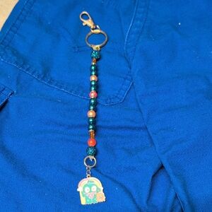 Colorful Teal And Orange Beaded Keychain with Hangyodon Charm